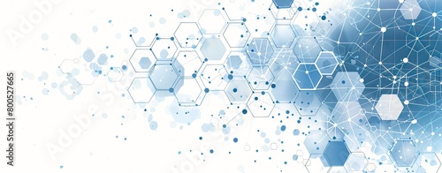 Abstract background with hexagons and connecting dots in blue color on white background vector 