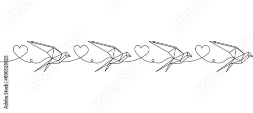 Origami bird with heart line art style vector illustration