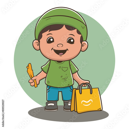 vector cute happy man  with a lot of shop bags feeling happy illustration
