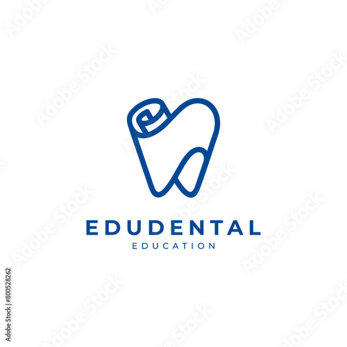 dental and paper with line art style for dental education logo