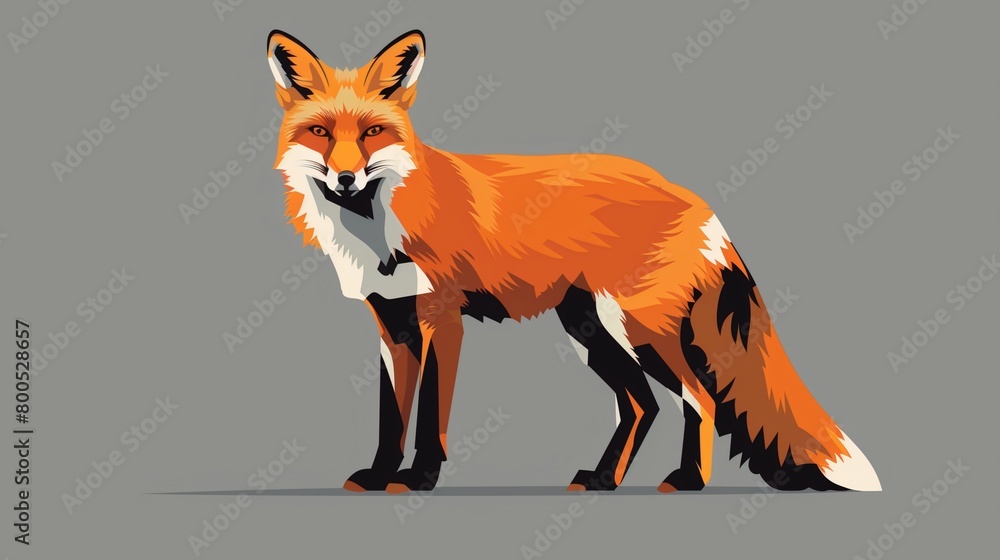 Obraz premium Flat solid color illustration of a bright orange fox in a minimalist style on a slate gray background.