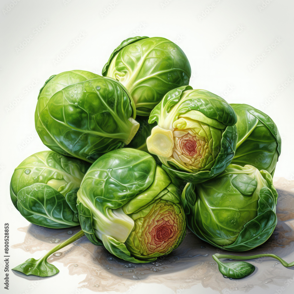 Watercolor Brussels Sprouts Illustration, Generative Ai Watercolor Brussels Sprouts Illustration, Generative Ai