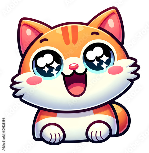 Cheerful Orange Cartoon Cat with Sparkling Eyes and Exaggerated Smile Sticker Design © Erika