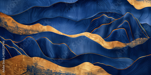 Indigo Currents: Abstract Flow with Golden Accents