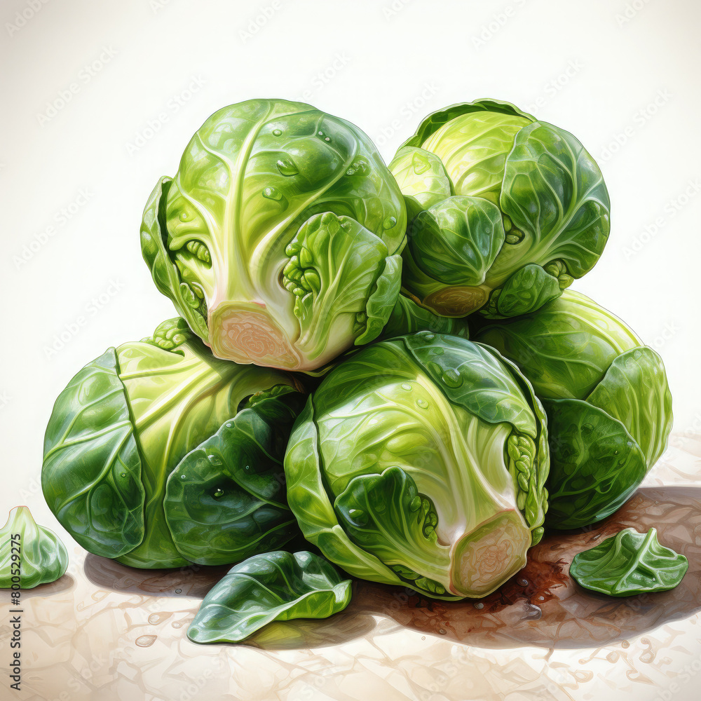 Obraz premium Watercolor Brussels Sprouts Illustration, Generative Ai