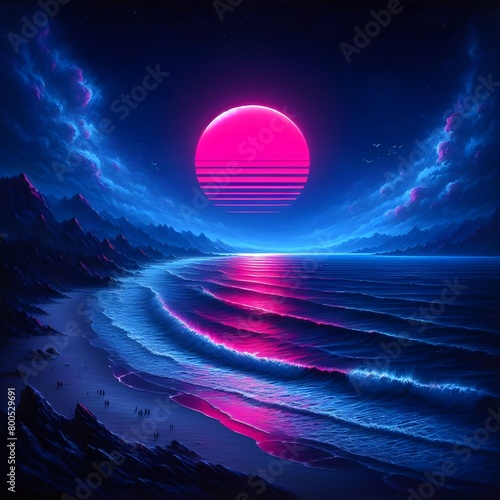 Pink synthetic wave sun image.