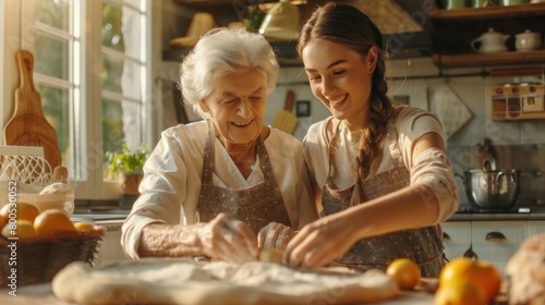 Grandmother and Granddaughter Baking Together photo