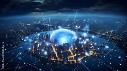  Experience the interconnected landscape of Connected Earth  featuring a symphony of digital enhancements  location pins  data flow  and smart city highlights  all captured in vivid detail and stunnin