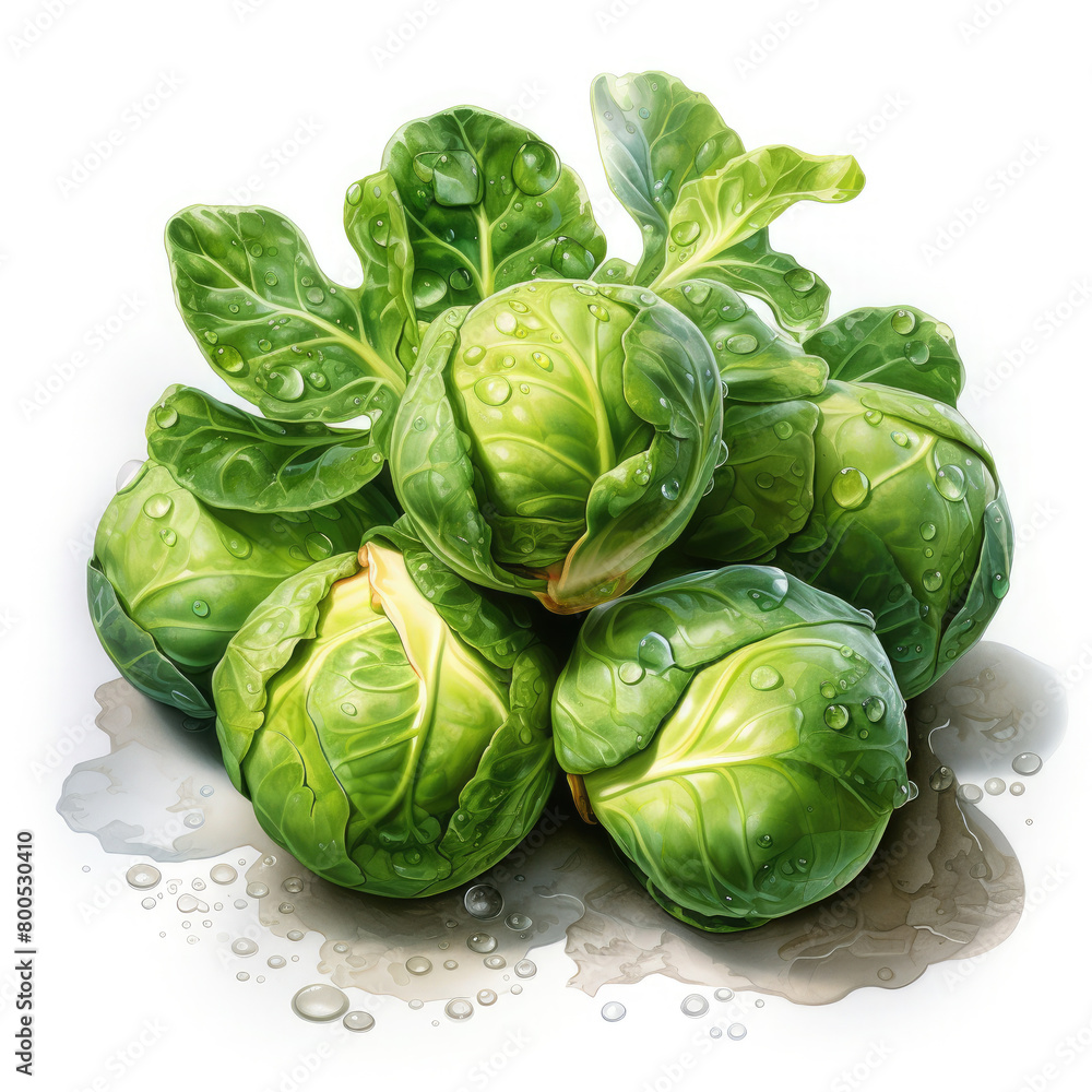 Fototapeta premium Watercolor Brussels Sprouts Illustration, Generative Ai