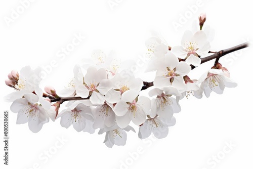 A white branch with many white flowers on it