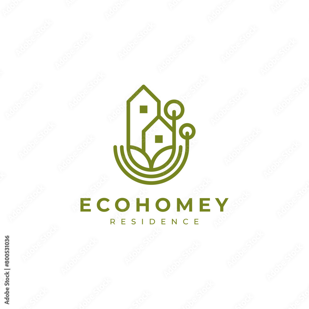 house and leaves in line art logo style for eco-friendly house logo house and leaves in line art logo style for eco-friendly house logo