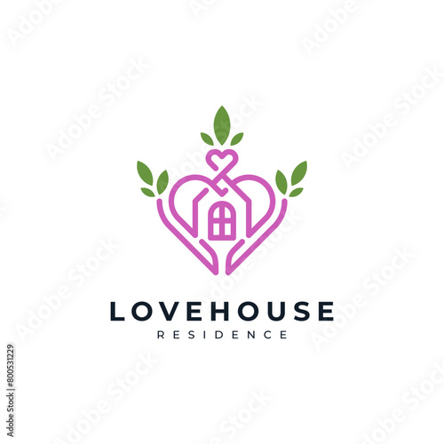 house with heart and tree for eco-friendly orphanage or nursing home logo