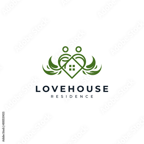 house with heart and tree for eco-friendly orphanage or nursing home logo