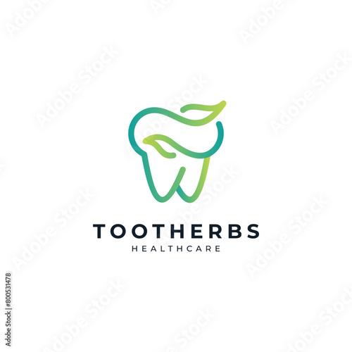 teeth and leaves in line art logo style for dental care logo  toothpaste brand  mouthwash or dental clinic
