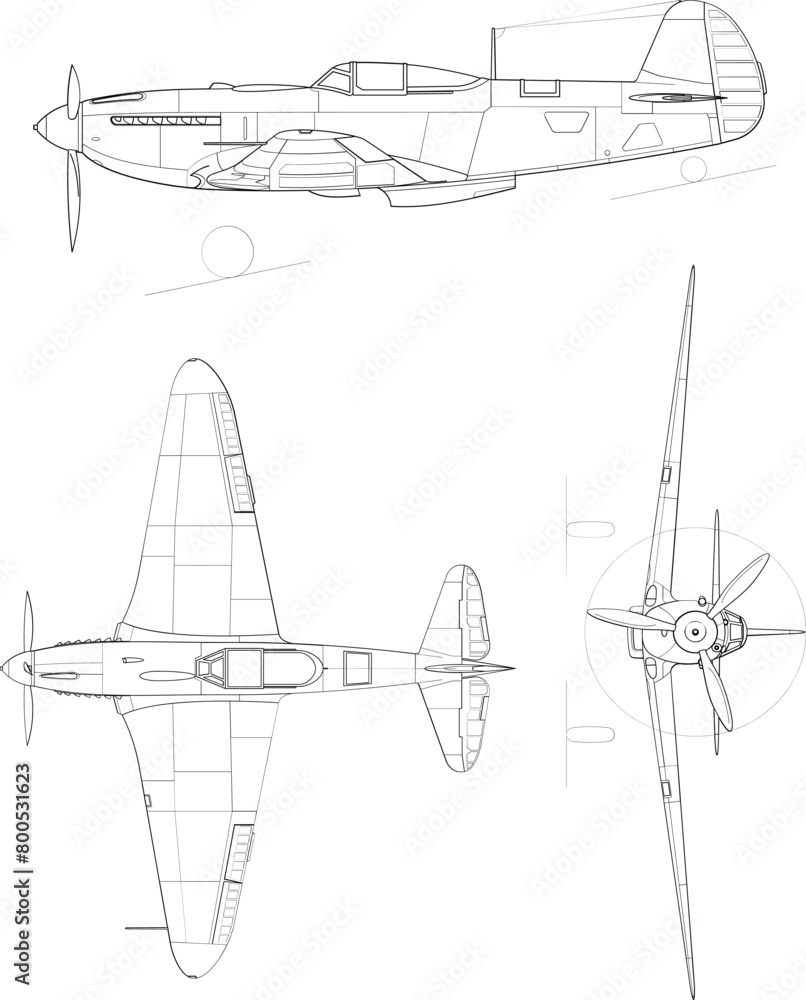 Adobe Illustrator Artwork Yakovlev Yak-9P 3-view-svg vector file.eps Adobe Illustrator Artwork Yakovlev Yak-9P 3-view-svg vector file.eps