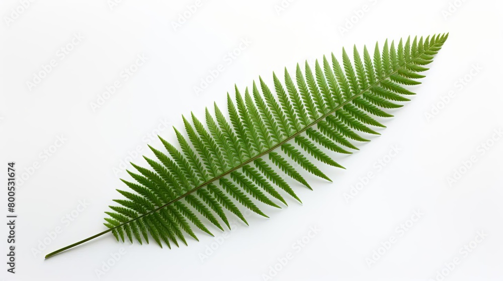 A leafy green fern leaf is shown on a white background A leafy green fern leaf is shown on a white background