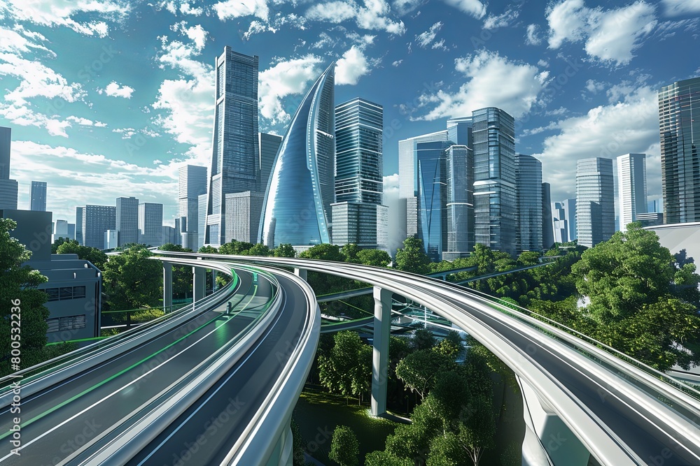 Fototapeta premium AI High-Speed Network City: Crafting Paths of Evolution