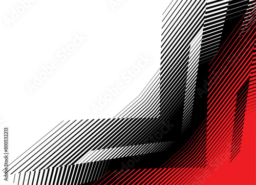 Trendy striped pattern of broken straight lines on a white background. Black and red vector background for covers, posters, postcards