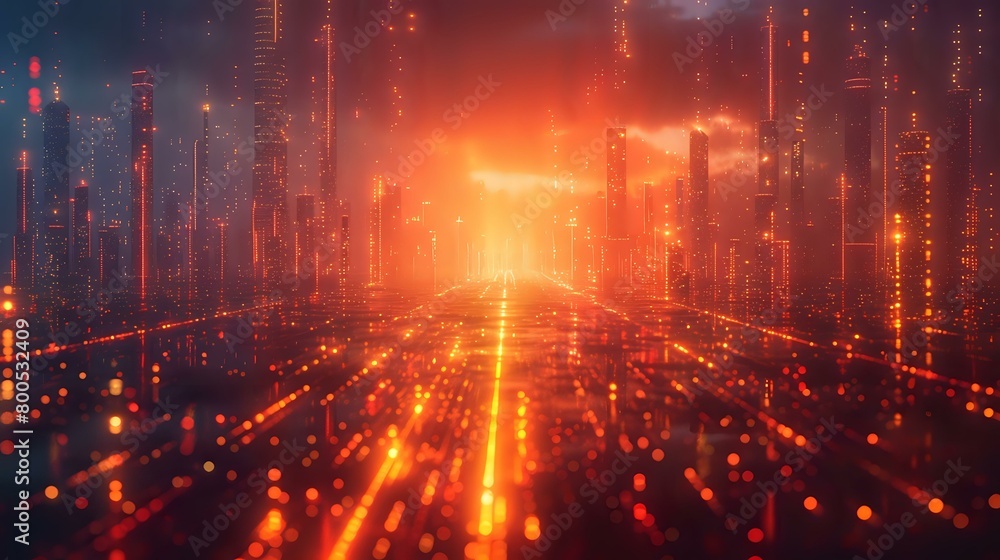 Futuristic Data Visualization: Cityscape with Illuminated Pathways