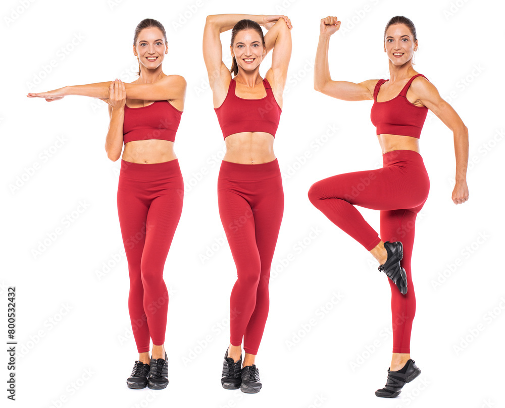 Collage fitness woman. Beautiful athletic girls, isolated on white background Collage fitness woman. Beautiful athletic girls, isolated on white background