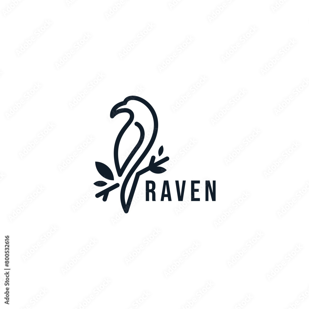 Naklejka premium logo of a raven perched on a tree trunk. suitable for brand identity