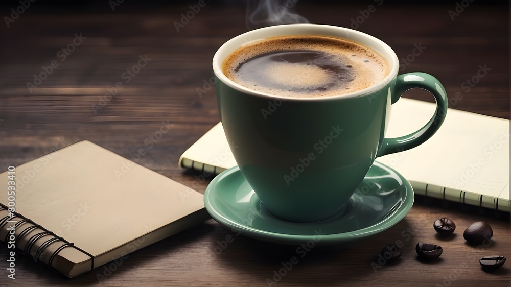 mug of coffee and notepad mug of coffee and notepad