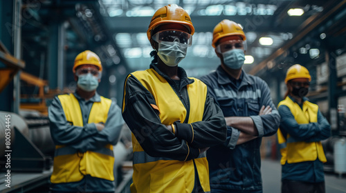 Diverse Team of Factory Workers with Safety Gear