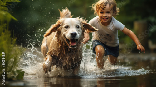 child playing with their dog