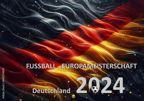 wellenförmige Deutsche Fahne mit der Aufschrift "Fußball-Europameisterschaft Deutschland 2024"