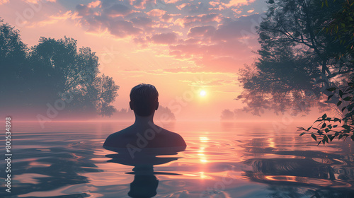 Calm Sunrise Over Water with Person Enjoying Nature