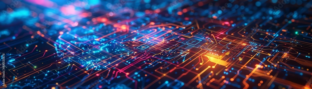 Circuit board with glowing lights. Circuit board with glowing lights.