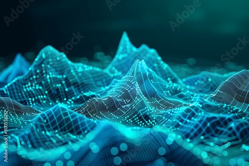 Innovation Future Tech Data: Cyber Nano Communication in Monochromatic Blue Digital Mountains