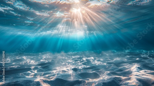 Underwater Sunrays, Sandy Seabed, Clear Ocean Water, Wide Shot
