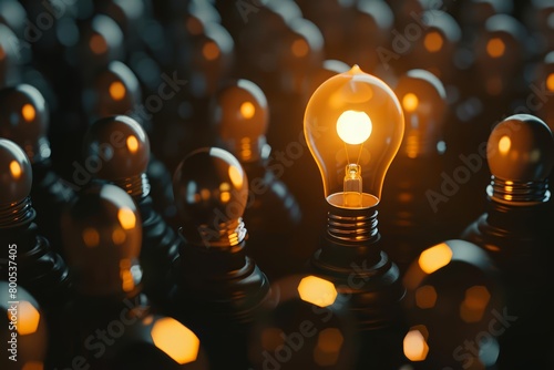 A light bulb surrounded by unlit light bulbs. photo