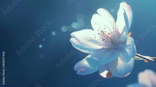 A close-up of a sakura blossom against a deep blue sky, its delicate petals a symbol of grace and beauty.