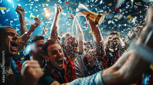 Euphoric Celebration of Sports Team with Champagne Explosion