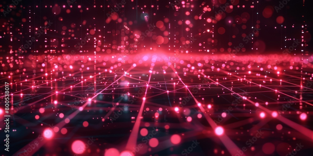 Futuristic Network Lines form a Technical Grid. Red and Pink Connectivity Concept with copy-space. Futuristic Network Lines form a Technical Grid. Red and Pink Connectivity Concept with copy-space.