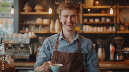 A Barista Serving Coffee with Smile