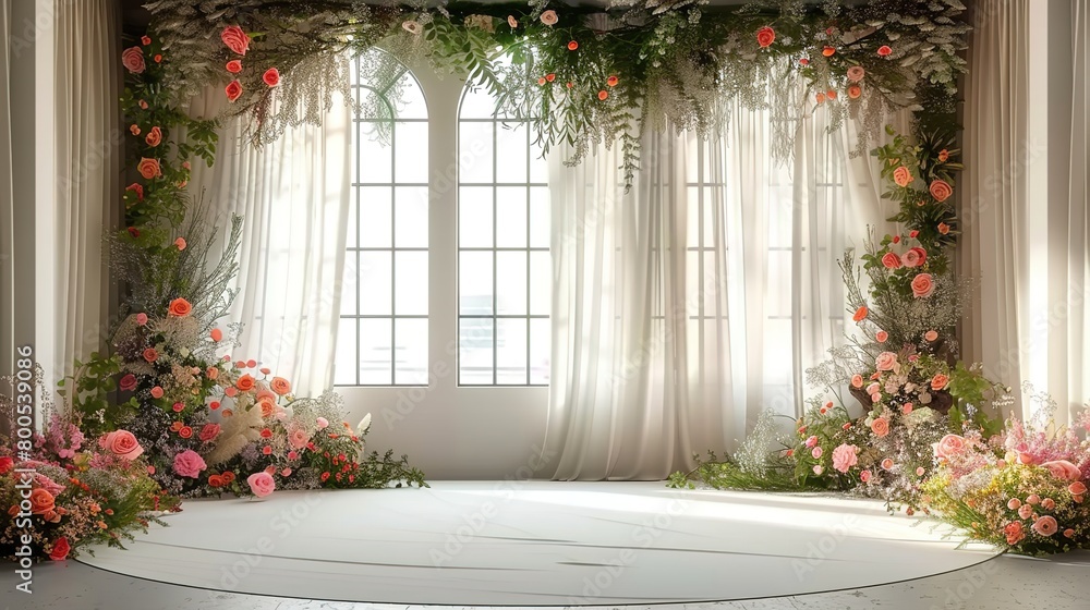 Naklejka premium wedding backdrop aesthetic flower decoration indoor studio white background