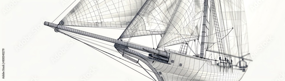 Classic sailboat mesh wireframe, focusing on mast, sails, and hull design Classic sailboat mesh wireframe, focusing on mast, sails, and hull design