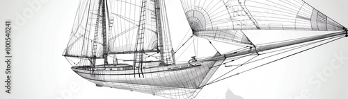 Classic sailboat mesh wireframe, focusing on mast, sails, and hull design photo