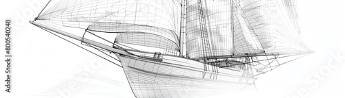 Classic sailboat mesh wireframe, focusing on mast, sails, and hull design photo