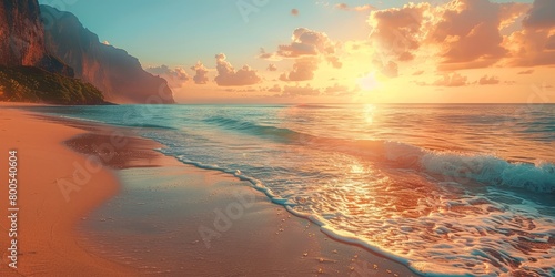 Wanderlust background with Romantic Sunrise Beach. Calm Vacation Seascape. © Павел Озарчук