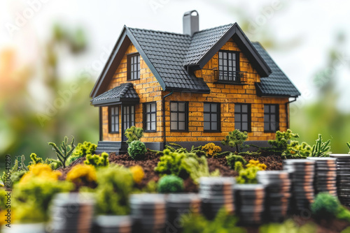 Miniature House Model on Garden Background