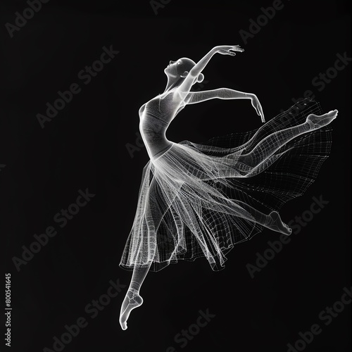 Dynamic mesh wireframe of a ballet performance, capturing a leap in mid-air photo