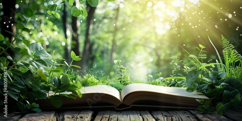 *Ecology, Environment Background with Tabletop and Book. photo