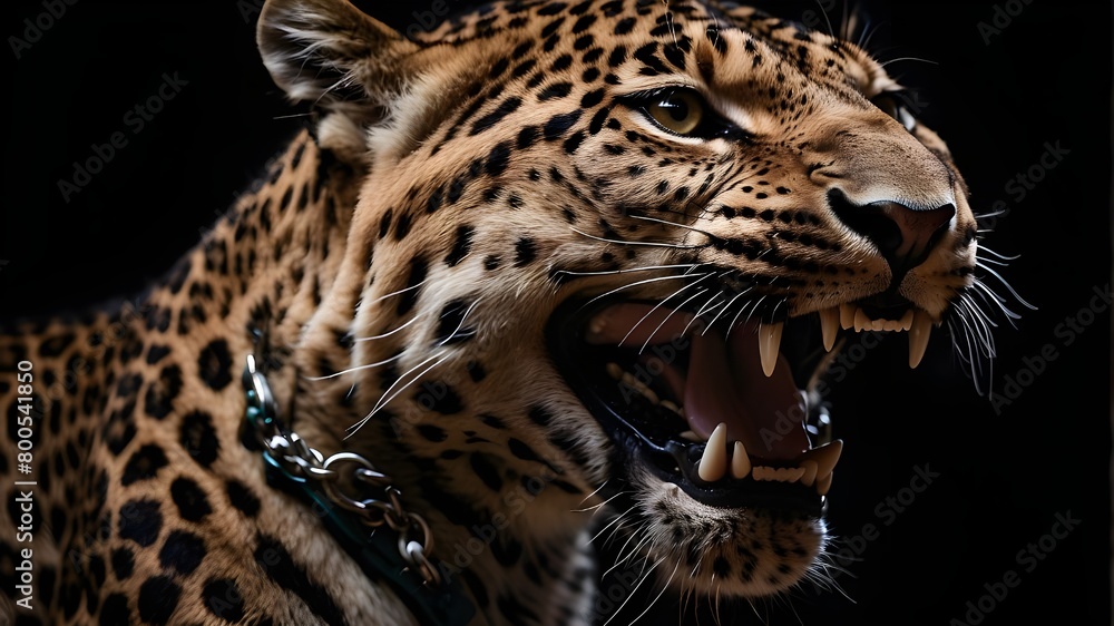 4K Wallpaper: Close-up of a leopard's mouth against a black background