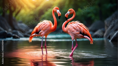 Flamingo Standing in Water with a Stunning Natural Background 4K Wallpaper