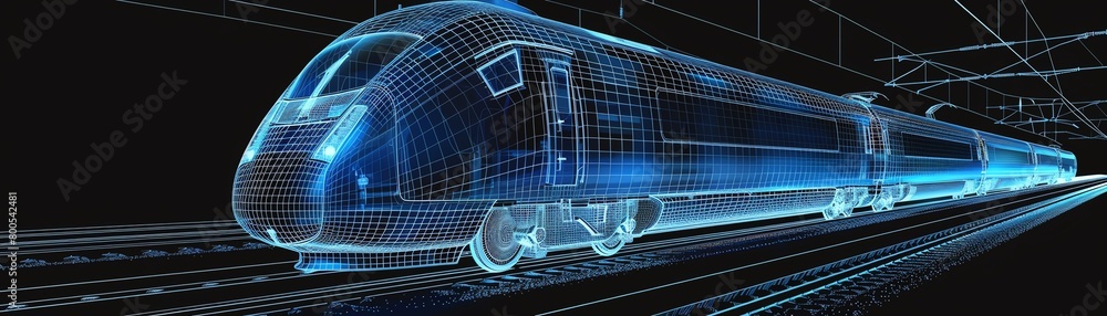 High-speed train mesh wireframe, emphasizing aerodynamics and track ...