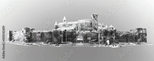 Historic castle mesh wireframe with focus on defensive structures and layout photo